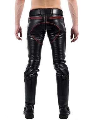  Mister B Leather Indicator Jeans Red Stitching-Piping 